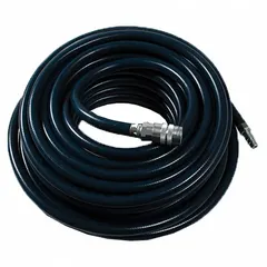 This 16-inch hose with a 1/2-inch diameter connects the Radex Ambient Pump to a respirator, delivering airflow for respiratory protection in industrial environments such as painting, chemical handling, and abrasive blasting.