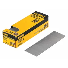 Collated brad nails, 1-1/2 in length, with vinyl coating and chisel point. Made of smooth steel with a flat head. Suitable for trim, finishing, and brad nailing applications such as attaching molding, baseboards, and cabinetry.