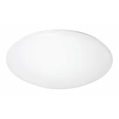 This 16-inch diameter round LED flush-mount light delivers 1,700 lumens at 4000K neutral white, consuming 22 watts on 120V AC. With a white finish and 2 7/8-inch height, it is suited for low-clearance ceiling installations in commercial or industrial spaces requiring even illumination.