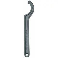 Fixed-pin spanner wrench with round head, designed for turning round nuts or parts with matching pin holes. Pin diameter and pin length are 1/8 in, overall length 4 1/2 in. Suitable for applications requiring engagement with slotted or pinned round fasteners.