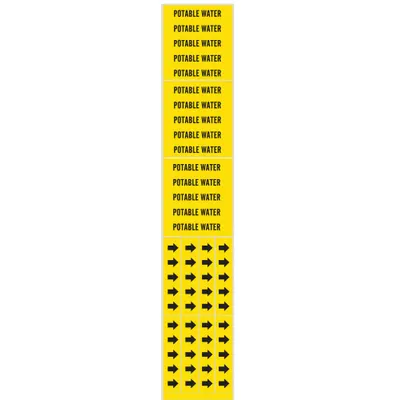 BRADY Pipe Marker: Potable Water, Yellow, Black, Fits 3/4 in and Smaller Pipe O.D. - Potable Water Adhesive Pipe Markers