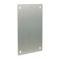 Aluminum back panel for mounting components inside electrical enclosures. Overall height 27 inches, overall width 21 inches. Suitable for securing terminal blocks, relays, and power supplies in control panels and distribution boards