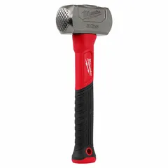 Steel drilling hammer with a 3 lb head weight and 2 in diameter round face. Overall length is 11 in. Fiberglass handle with textured grip. Used for striking chisels, punches, and masonry bits in industrial drilling and demolition applications.