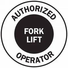 Non-reflective hard hat label identifying authorized forklift operators. 2-inch diameter, printed in English. Supplied as a pack of 4 labels.