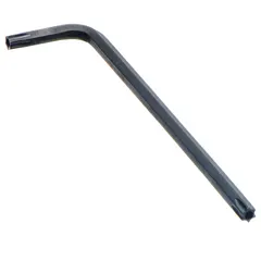 L-shaped security Torx key with T25 tip size, two tips, and standard end. Made from alloy steel with black oxide finish. Designed for driving tamper-resistant Torx fasteners with center pin in maintenance and repair applications.