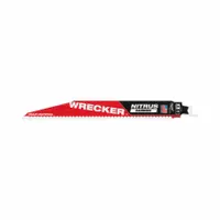 General purpose reciprocating saw blade with carbide construction for cutting wood, metal, and plastic. 9-inch length and 0.05-inch thickness provide rigidity for straight cuts. Suitable for demolition, plumbing, and construction tasks