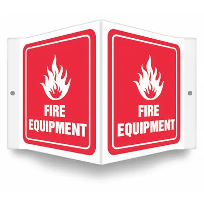 CONDOR Safety Sign: PETG, Mounting Holes Sign Mounting, 6 in x 8 1/2 in Nominal Sign Size - V-Shape Projection Fire Equipment Signs