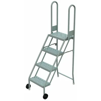 TRI-ARC Rolling Ladder: 3.3 ft Platform Ht, Unassembled, No Locking Mechanism - Steel Easy Tilt-&-Roll Ladders