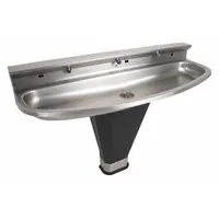 This sensor-operated wash fountain from the Wash-Ware series features a stainless steel oval bowl with a black/silver finish. It includes a P-Trap drain and is ADA compliant. The unit has an overall width of 19 1/4 inches. Suitable for commercial restrooms requiring hands-free operation