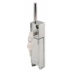 This sliding door lock from PRIME-LINE measures 1 inch in width and 4 3/4 inches in height. It is designed for use on sliding doors in applications such as machine enclosures, equipment cabinets, and access panels where a compact locking solution is required.