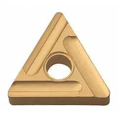 Triangle-shaped indexable carbide turning insert for lathe operations. Suitable for general-purpose machining of steel, stainless steel, and cast iron. TNMG style with manufacturer part number TNMG332RST CA525.