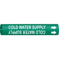 Pipe Marker: Cold Water Supply, Green, White, Fits 3/4 to 1 3/8 in Pipe O.D., 1 Pipe Markers (MPN 4031-A)