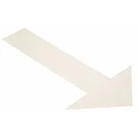 Solid white arrow-shaped floor marking tape with vinyl backing, measuring 6 inches by 10 inches and 50 mil thick. Each pack contains 50 pieces with no printed legend. Used to direct foot traffic, indicate emergency exits, or mark workflow paths in warehouses, factories, and commercial facilities