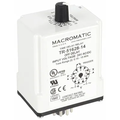 MACROMATIC Single Function Time Delay Relay: Socket Mounted, 24V AC/DC, 10 A - Socket-Mounted Relays