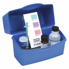This test kit measures alkalinity in water over a range of 4 to 200 ppm with a sensitivity of 4 ppm. It includes 50 indicator tablets for performing tests. Typical applications include monitoring water quality in environmental sampling, pool maintenance, and industrial water treatment.
