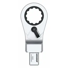 This 12-point box end torque wrench head has a size of 17 21/320 mm. It is designed for use with compatible torque wrench handles to apply precise torque to fasteners in mechanical and assembly tasks.