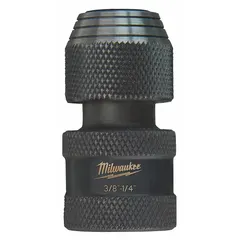 This impact adapter converts a 3/8" drive tool to accept 1/4" hex-shank bits. The black oxide finish provides corrosion resistance. Suitable for use with impact drivers and wrenches in assembly, maintenance, and repair tasks.