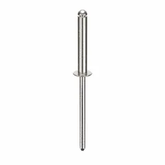 Open-end domed-head blind rivet with 0.122" diameter, 1.846" overall length, and 3/4" body length. Supplied in a 500-piece pack. Used for fastening sheet metal, plastics, and composite materials where access is limited to one side.