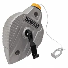 Chalk line reel with a 100 ft line length and 12 oz fill weight. Features a silver sliding door and aluminum construction. Used for marking long, straight reference lines in construction and layout work.