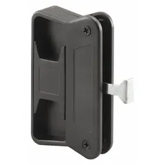 This sliding handle and latch kit is designed for use on sliding screen doors. It provides a secure latching mechanism and an easy-grip handle for operation. The kit measures 3-5/8 inches in height and 2-1/4 inches in length, with a black finish.