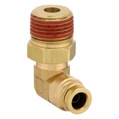 PARKER Push-Fit Elbow Fitting: 1/4 in OD x 3/8 in Pipe Fitting Size, Push-to-Connect x MNPT - Brass Air Brake Fittings