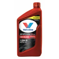 VALVOLINE High Mileage with Maxlife 20W-50 is a synthetic blend engine oil for gasoline engines in light duty trucks. Formulated to reduce oil consumption and leaks in higher-mileage vehicles, it is supplied in 1 qt bottles. SAE grade 20W-50