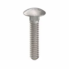 These #10-24 carriage bolts are made from 18-8 stainless steel with a plain finish and a square neck that prevents rotation during tightening. Each bolt is 1 inch long and features a smooth, rounded head. Supplied in a 50-piece pack, they are suitable for fastening metal to wood or metal to metal in applications such as machinery guards, conveyor systems, and structural assemblies.