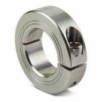 Metric, round, clamp-on shaft collar with a 55 mm bore diameter and 19 mm collar width. Made of stainless steel as a one-piece unit for secure mounting on shafts. Used to axially position and secure components such as bearings, sprockets, or pulleys in industrial machinery and automation equipment
