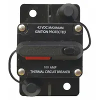 Surface mount automotive circuit breaker from the 31200 Series, rated for 42V DC with an interrupt rating of 180 A at 12V DC. Features a stud terminal connection for secure installation. Suitable for overcurrent protection in vehicles and marine systems
