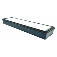 Rectangular panel cabin air filter with paper media, designed for Volvo buses. Includes a gasket for secure installation. Reduces dust and contaminants in the cabin air