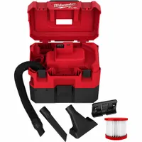 Compact 1 5/8 gallon plastic tank wet/dry vacuum for liquid and dry debris pickup. Features a 1 1/4 in diameter, 5 ft hose and bagless debris collection. Suitable for small spills and confined spaces in workshops, job sites, and maintenance areas