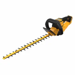This battery-powered hedge trimmer operates on a 60 V platform and features a 26 in blade length with a 1 1/4 in cutting width. It is designed for trimming and shaping hedges, shrubs, and bushes in landscaping and yard maintenance. The cordless design provides freedom of movement without the constraints of a power cord.