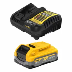 This battery kit includes a 20V MAX* 3.5 Ah battery and a charger, designed to power compatible cordless tools. Suitable for drilling, fastening, cutting, and other tasks requiring portable power. The battery provides runtime for extended use on job sites.