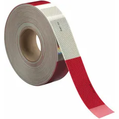 This reflective tape kit is designed for marking trailers to enhance visibility. The red/white acrylic adhesive tape measures 2 inches wide and 48 feet long, providing retroreflective marking for commercial vehicles.
