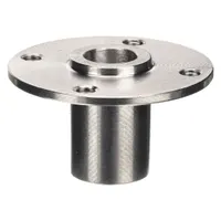 Round quick-release pin receptacle designed to accept 3/8 in diameter pins. Used in fixturing, jigs, and material handling applications to securely mount quick-release pins