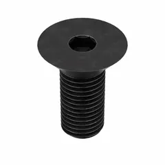 Flat head socket cap screw with 5/16"-18 thread, 1-1/4" length, and 3/16" drive size. Made from alloy steel with black oxide finish. Right-hand thread. Sold in a 100-piece pack. Used for flush-mount fastening in machinery and assemblies where a countersunk head is required.