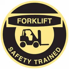Non-reflective circle label, 2 in diameter, printed in English. Pack of 4 labels for hard hat application to indicate forklift safety training.