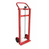 This file-cabinet hand truck from Dayton is designed for moving furniture and supports one desk. It features a flow-back design and 6-inch wheels. The unit is finished in red
