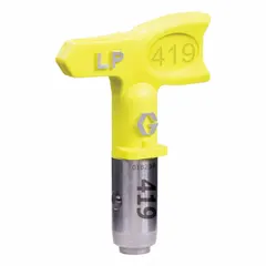 Airless spray gun tip with 0.019 in orifice size, yellow color. Designed for use with RAC X HandTite Tip Guard and compatible with model 246215. Suitable for applying paints and coatings in industrial and maintenance painting applications.