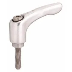 This teardrop-style adjustable handle features a threaded stud with M6 thread and 25 mm thread length, overall length 40 mm. The stainless steel construction provides corrosion resistance. It is used for adjustable positioning on industrial equipment, jigs, and fixtures.