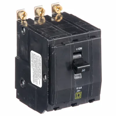 SQUARE D Miniature Circuit Breaker: 30 A, 120/240V AC, Three Phase, 10kA at 120/240V AC - QOB Series, Bolt-On Square D Miniature Circuit Breakers