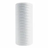 String wound water filter cartridge with cotton media for sediment and particulate removal. Rated at 0.5 micron with 10 gpm flow capacity. Overall height 19 1/2 inches. Suitable for fine filtration in water systems