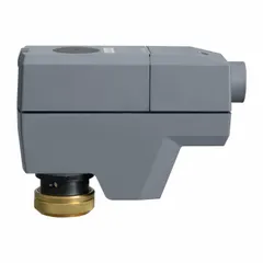 This Siemens zone valve actuator operates on 24V AC and features a non-spring return mechanism. It is designed for normally closed valve action and is compatible with the MT series. Used in HVAC systems to automate fluid flow control in heating and cooling applications.