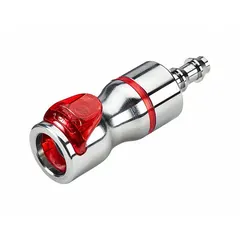 This chrome-plated brass quick-disconnect tube fitting features a 1/4 in ID barbed end for tubing connection and a quick-disconnect coupler for rapid line changes. The Warm Red color aids identification. Suitable for fluid transfer in pneumatic, instrumentation, and industrial systems requiring secure, leak-free connections.