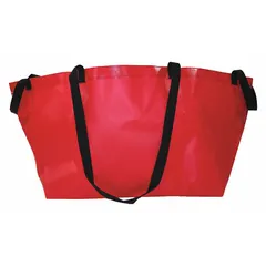 This duffle bag is constructed from red vinyl and offers a 12,000 cubic inch interior volume. It measures 22 inches in length, 26 inches in width, and 21 inches in height. Suitable for transporting gear and equipment in outdoor or industrial settings.