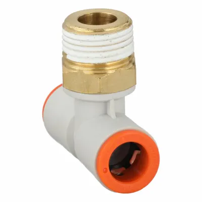SMC KQ2T11-03AS Polybutylene & Brass Tube Fitting, Tee, 3/8 in Pipe Size, White - Polybutylene & Brass Tube Fittings