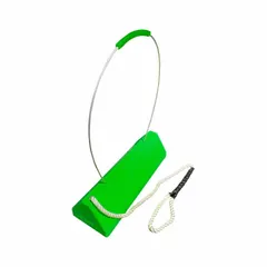 Single urethane wheel chock for securing aircraft during ground operations. Overall dimensions: 24 in length, 8 in width, 6 in height. Used in commercial aviation maintenance, parking, and loading areas to prevent unintended movement.