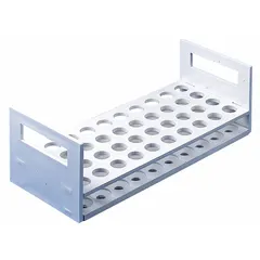 This polypropylene vial rack is designed for benchtop use in laboratory settings. It accommodates up to 72 vials or tubes, keeping them organized and upright during sample preparation, storage, or analysis. The rack measures 4 3/8 inches wide, 3 1/2 inches high, and 9 1/4 inches long.