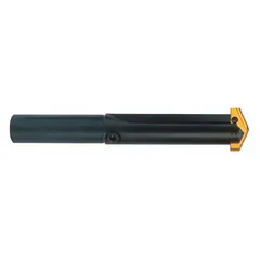 This straight spade drill holder is made from high-speed steel with a black oxide finish. It features a straight shank, right-hand design, and a seat size of 4. Used in industrial drilling operations to securely mount spade drill bits.