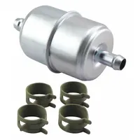 In-line fuel filter with cellulose media for removing contaminants from fuel. Outside diameter 1 15/16 in. Includes four clamps. Compatible with GMC buses